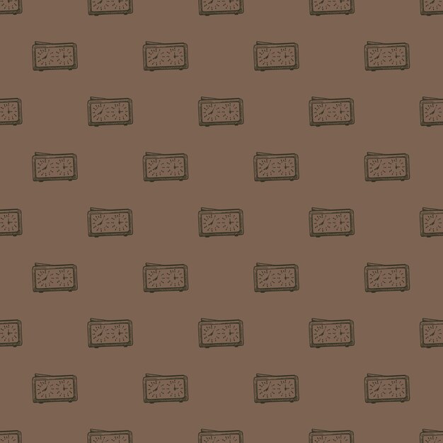 Shakkikello kaiverrettu saumaton kuvio Retro-kello shakkipeliin käsin piirretyssä tyylissä Luonnoskuvio kankaalle tapetin tekstiilipainatuksen otsikon pakkauspaperi Vektori-kuvitus