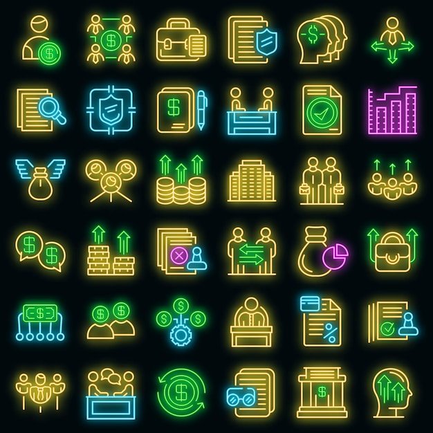 shareholder icons set. outline set of shareholder vector icons neon color on black