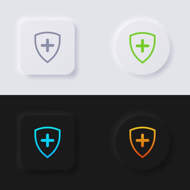 Shield icon set Multicolor neumorphism button soft UI Design for Web design Application UI and more Button Vector
