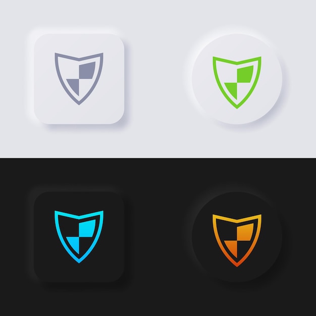 Shield icon set, Multicolor neumorphism button soft UI Design.