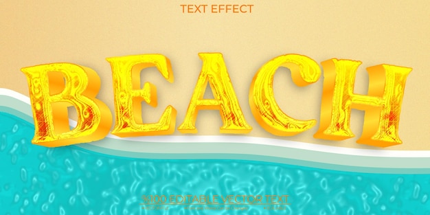 shiny gold beach editable and scalable template 3d vector text effect
