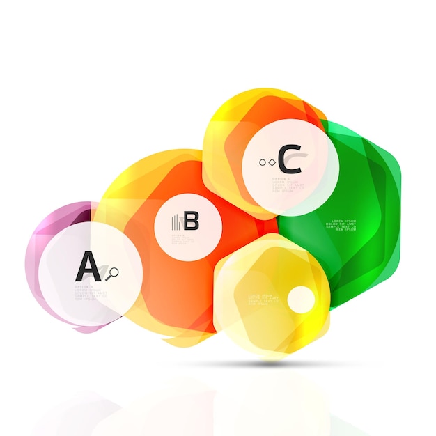 Shiny style modern geometrical hexagons web boxes with sample text