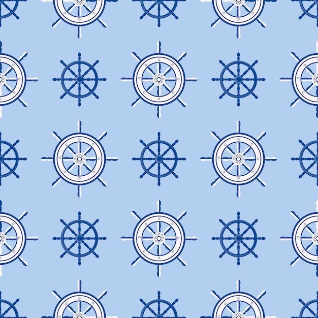 ship helm seamless pattern marine boat wheel. vector yacht boat navigation with silhouette of steering wheel illustration