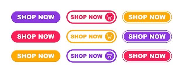 Shop now buttons Set of shop now buttons with cart icon