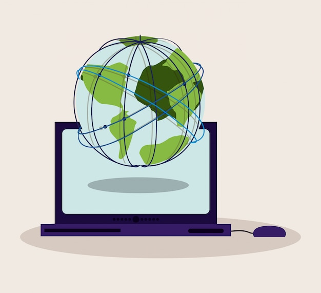 Shop online concept, earth globe on laptop