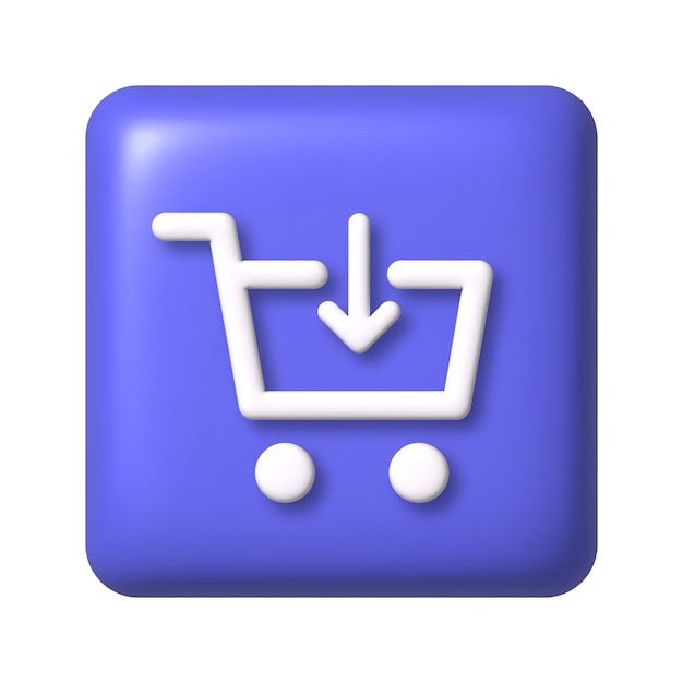 Shopping cart icon on purple square button 3D vector illustration