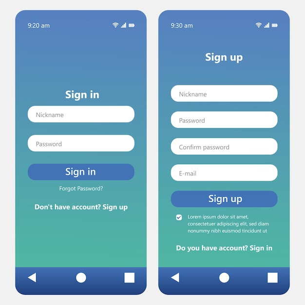 sign in and sign up mobile app design template