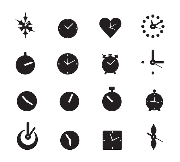 Silhouette Clock and Watch Icons Set Collection