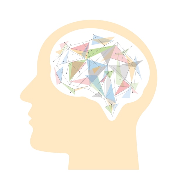 Silhouette of a human head with a brain polygon graphics