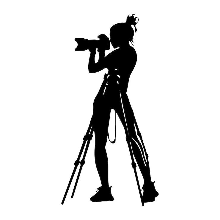 Vektori silhouette of a woman taking a photo using tripod vector illustration on a white background