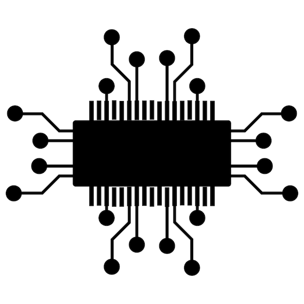 silhouette of simple schematic chip or component for microcircuits isolated on white background technical clipart vector