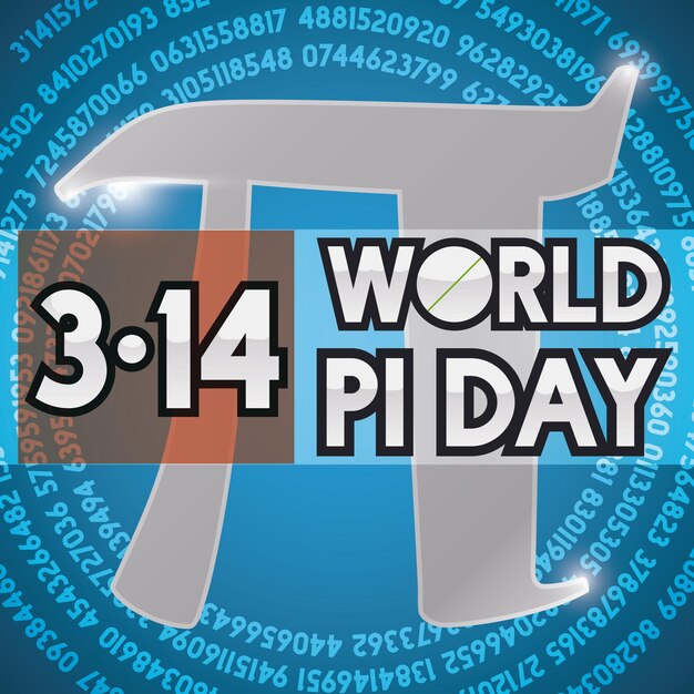 Silver pi symbol and numeric value of it in spiral in the background to celebrate Pi Day in Mach 14