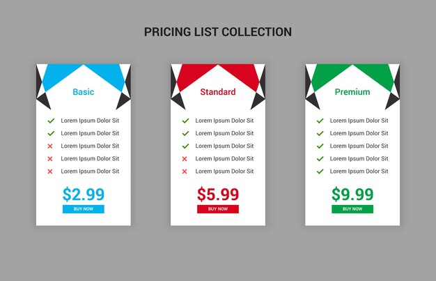 Simple and modern pricing table template for website