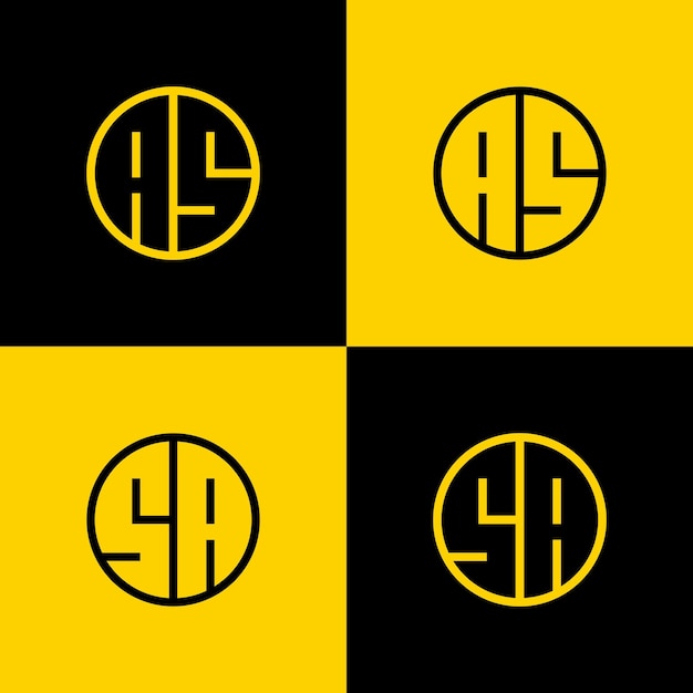 Simple AS and SA Letter Circle Logo Set suitable for business with SA or AS initial