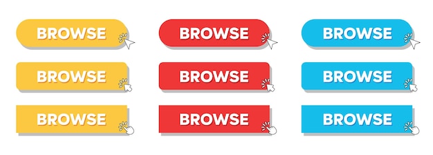 Simple Browse Web Button Set with hand pointer or arrow pointer modern minimal style vector