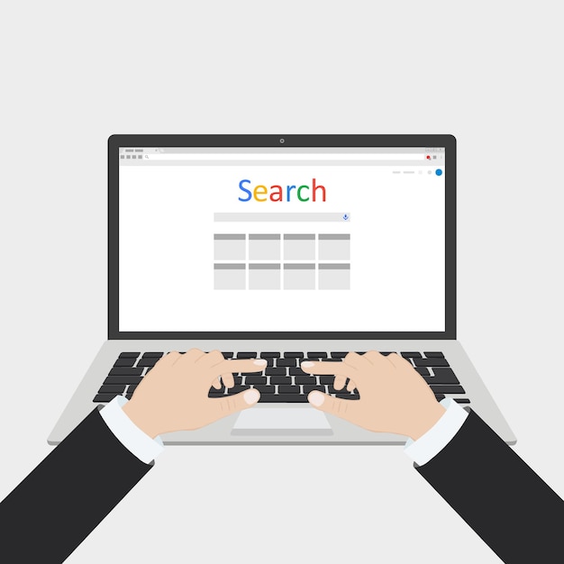 Simple browser window on blue background Browser search Flat vector stock illustration