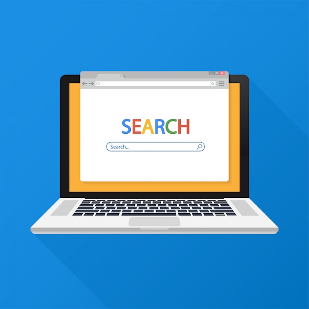 Simple browser window on laptop. Browser search. Vector illustration.