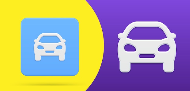 Simple car front view 3d icon button set vector illustration. Comfortable modern automobile vehicle