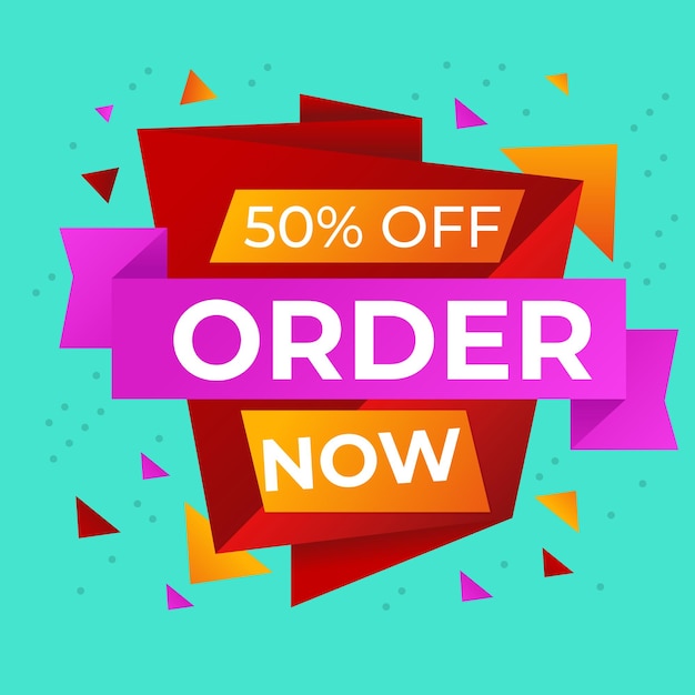 simple flat order now text banner with red and blue color isolated on yellow background design orde