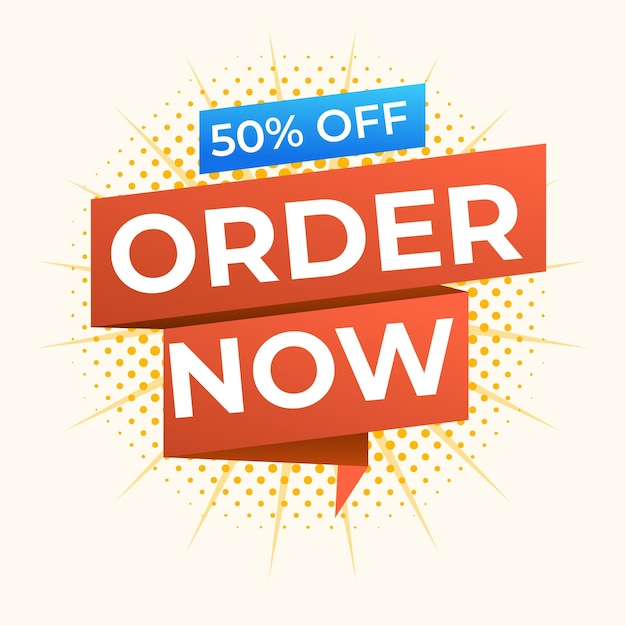 simple flat order now text banner with red and blue color isolated on yellow background design orde