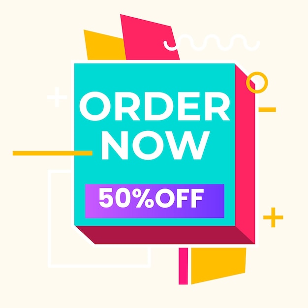 simple flat order now text banner with red and blue color isolated on yellow background design orde