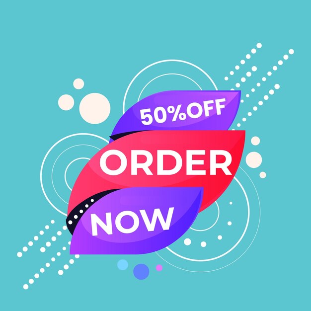 simple flat order now text banner with red and blue color isolated on yellow background design orde