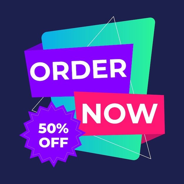 simple flat order now text banner with red and blue color isolated on yellow background design orde