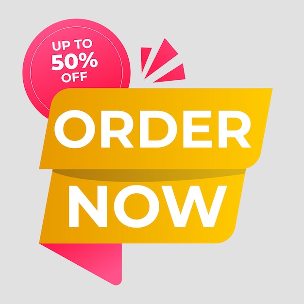 simple flat order now text banner with red and blue color isolated on yellow background design orde