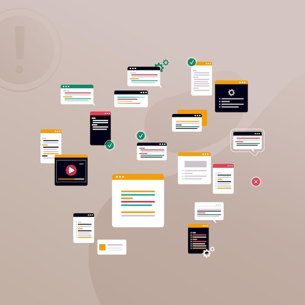 Simple multicolored icons related to programming and communication perfect for social media