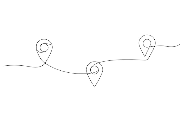 Simple pins on way in thin Linear style route directions and locationsGps navigation