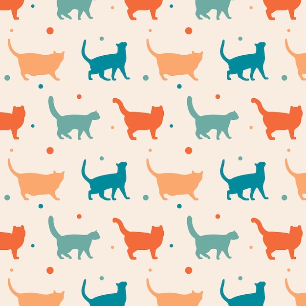 simple vector seamless pattern with cat silhouette vector illustration flat design with cats