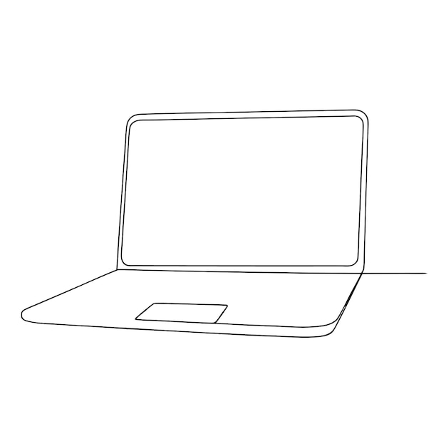 single continuous line art drawing of a laptop computer gadget illustration