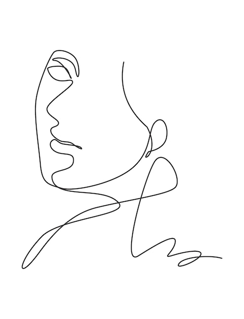 Single continuous line drawing beautiful aesthetic portrait woman abstract face silhouette vector