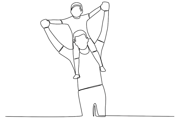Single continuous line drawing happy father and son Global Day Parent Concept