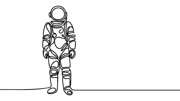 Single continuous line drawing of Astronaut vintage style Astronaut cosmic traveler concept