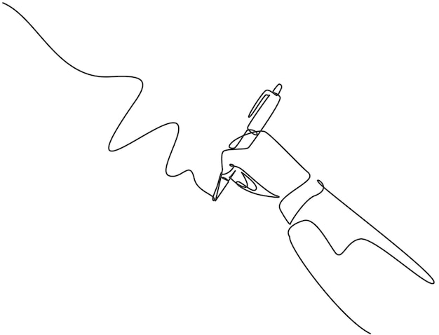 Single continuous line drawing of hand gesture draw straight diagonal line Write long zigzag streak