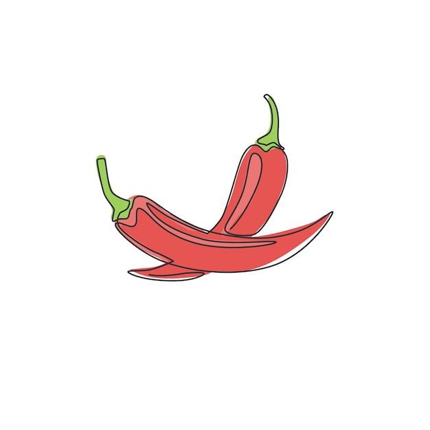 Single continuous line drawing of organic hot chili logo Fresh chili vegetable vector illustration