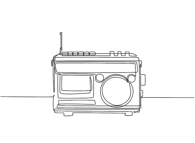 Single continuous line drawing of retro old fashioned analog radio Classic vintage audio technology