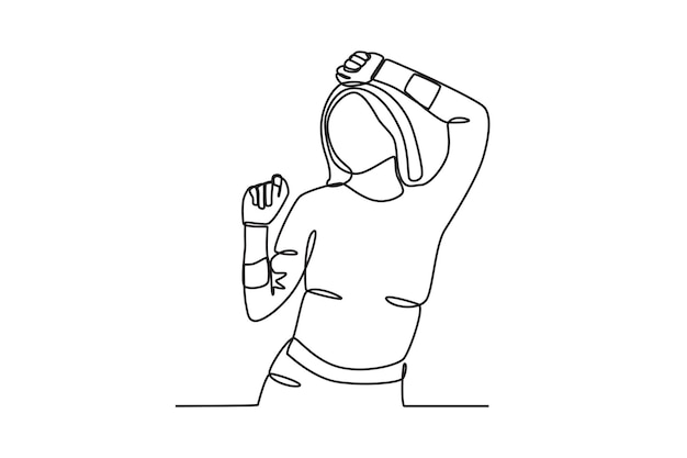 Single continuous line drawing of Woman who is happy and cheerful while dancing Dynamic single line