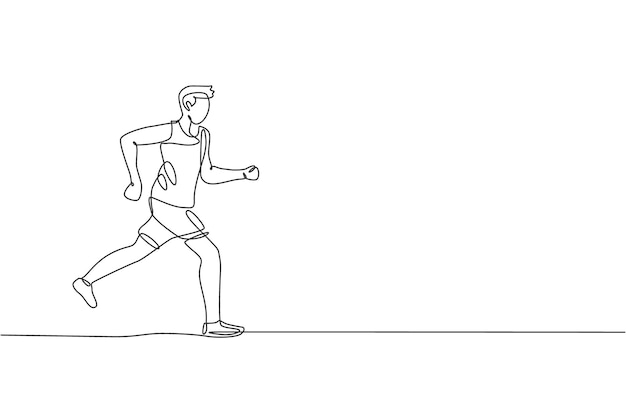 Single continuous line drawing of young agile man runner run fun and relax Sport design vector