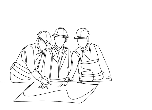 single continuous line drawing sketch designer meeting with architect discussing construction vector