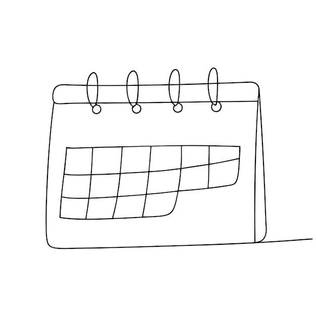 Single Line Art Table Calendar Outline Vector Month Date Wavy Frame Continuous Drawing Illustration