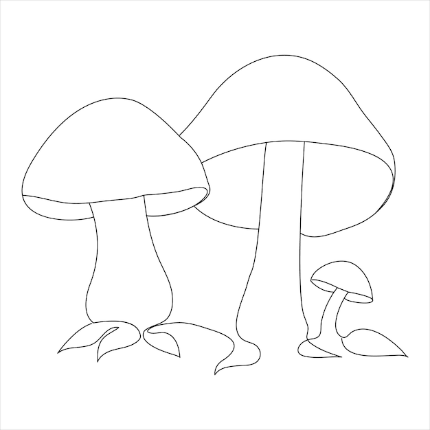 single line continuous drawing of mushroom and mushroom outline vector art drawing