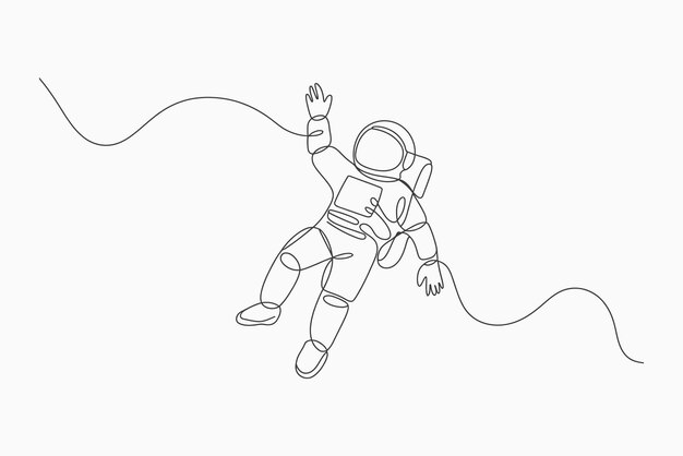 Single line drawing of astronaut floating in space