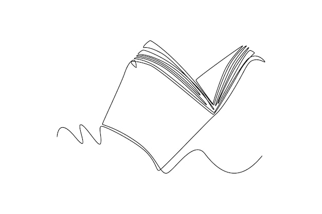 single one line drawing books and reading concept continuous line draw design graphic vector illustration