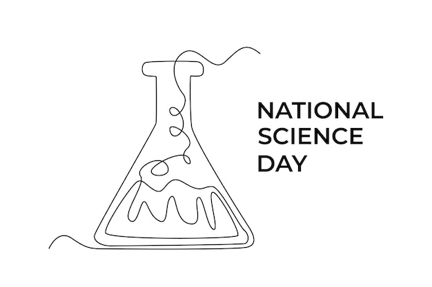 Single one line drawing laboratory glass with chemical liquid Science day concept Continuous line draw design graphic vector illustration