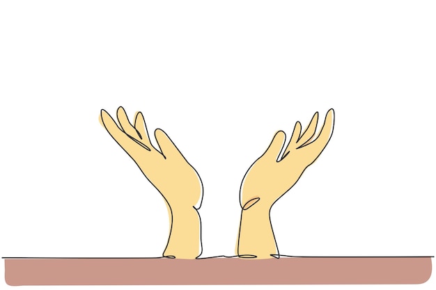Single one line drawing of open hand gesture Holding hand icon silhouette for organization concept