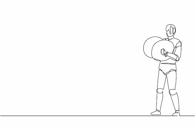 Single one line drawing robot musician playing cymbals percussion musical instrument design vector
