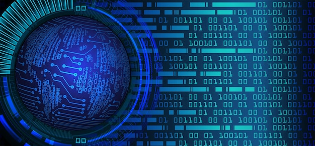 Sininen binääripiirilevy, tulevaisuuden teknologia, HUD-kyberturvallisuuden konseptitausta