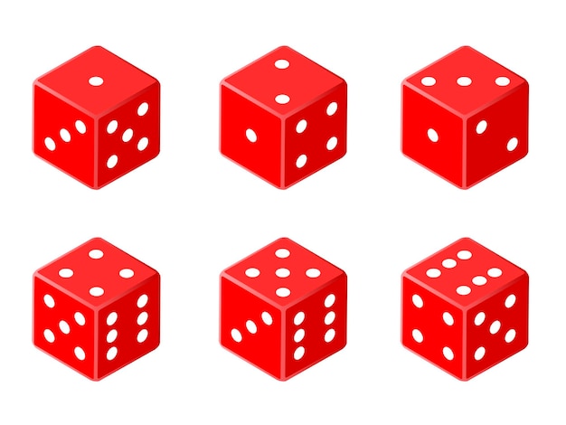 Six variants red game cubes isolated on white background icons in realistic style Gambling concept